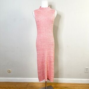 Anthropologie Daily‎ Practice Mock-Neck Ribbed Knit Pink Midi Dress Size XS